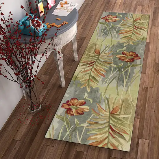 Green Blue Hand Tufted Tropical Plants Indoor Runner Rug Photo 4