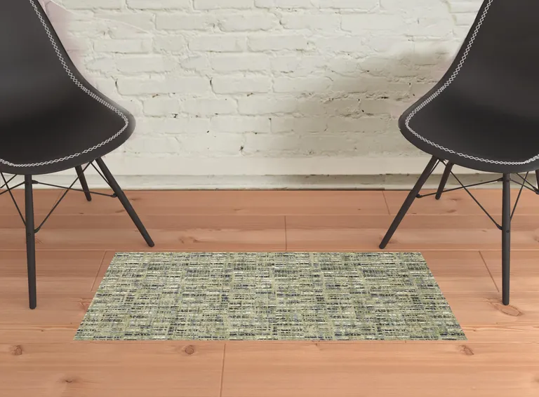 Green Blue Ivory Beige And Light Blue Abstract Power Loom Stain Resistant Area Rug Photo 2