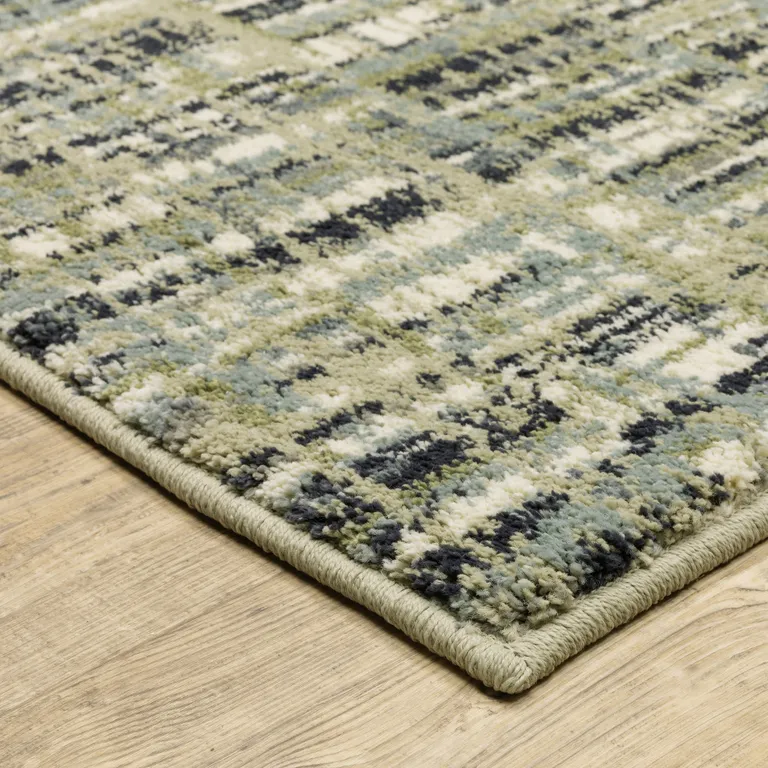 Green Blue Ivory Beige And Light Blue Abstract Power Loom Stain Resistant Runner Rug Photo 4