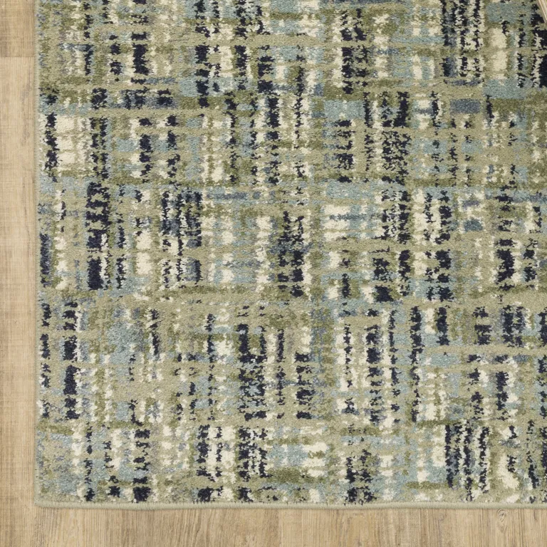 Green Blue Ivory Beige And Light Blue Abstract Power Loom Stain Resistant Runner Rug Photo 3