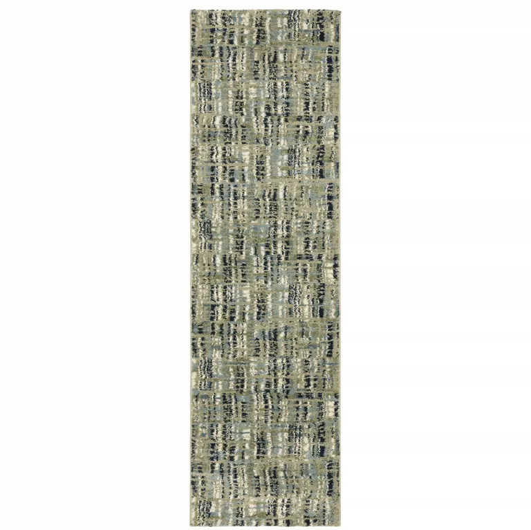 Green Blue Ivory Beige And Light Blue Abstract Power Loom Stain Resistant Runner Rug Photo 1