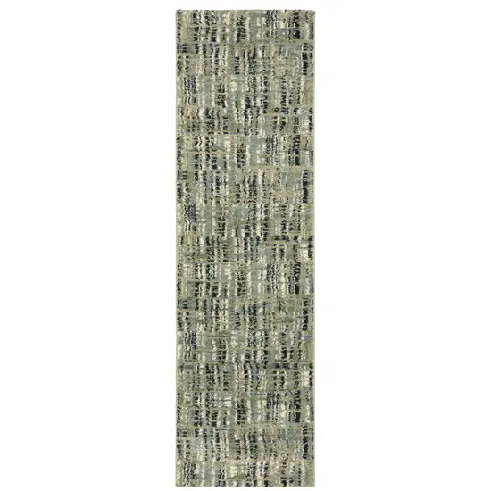 Green Blue Ivory Beige And Light Blue Abstract Power Loom Stain Resistant Runner Rug Photo 1