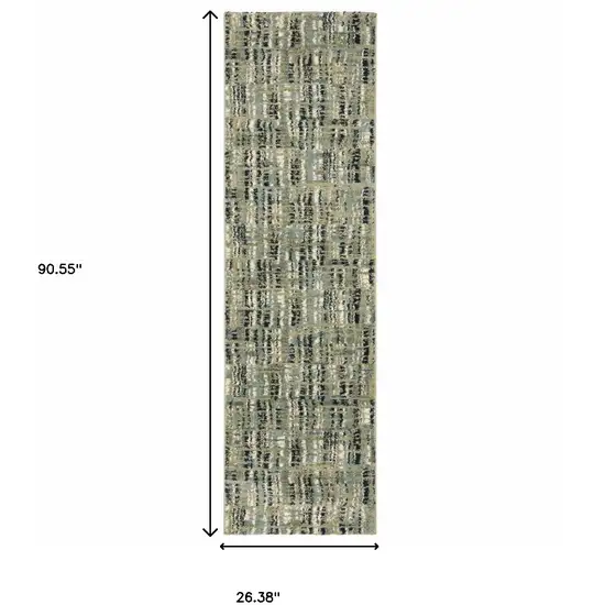 Green Blue Ivory Beige And Light Blue Abstract Power Loom Stain Resistant Runner Rug Photo 10