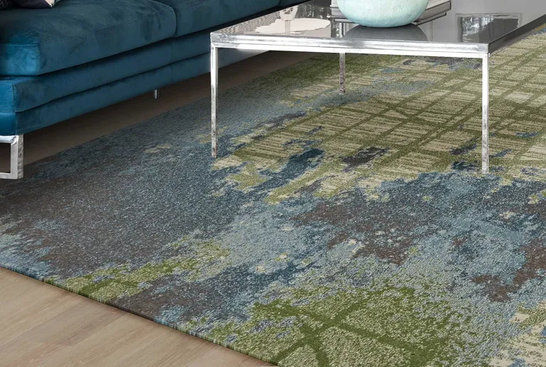 Green Blue Machine Woven Abstract Indoor Area Rug Photo 4