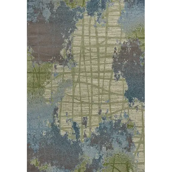 Green Blue Machine Woven Abstract Indoor Area Rug Photo 1