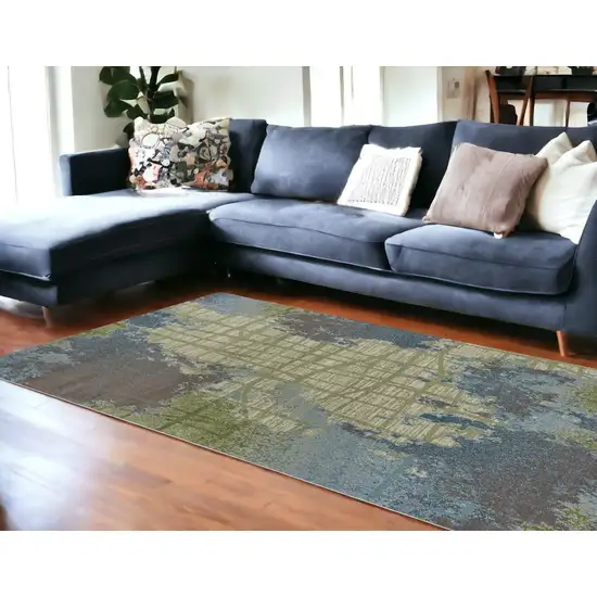 8'X11' Green Blue Machine Woven Abstract Indoor Area Rug Photo 2