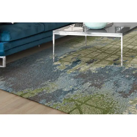 Green Blue Machine Woven Abstract Indoor Area Rug Photo 4