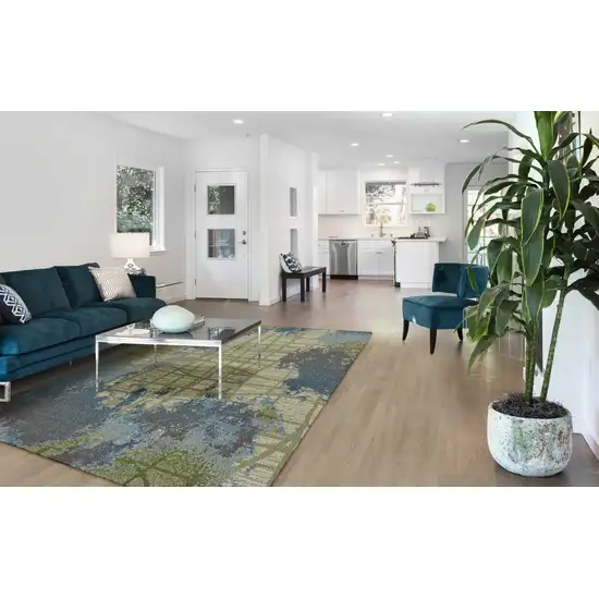 Green Blue Machine Woven Abstract Indoor Area Rug Photo 5