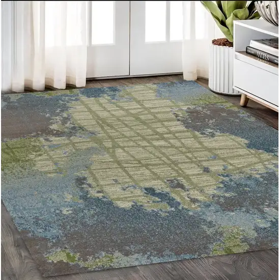 5'X8' Green Blue Machine Woven Abstract Indoor Area Rug Photo 1