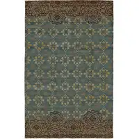 Photo of Green Blue and Brown Floral Hand Knotted Area Rug