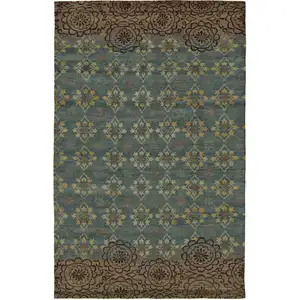 Photo of Green Blue and Brown Floral Hand Knotted Area Rug