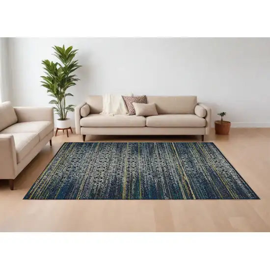 Green Blue and Ivory Abstract Power Loom Worn Faded Area Rug Photo 2