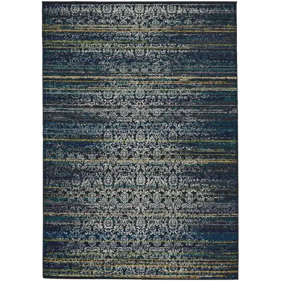 Green Blue and Ivory Abstract Power Loom Worn Faded Area Rug Photo 1