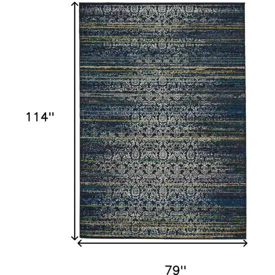 Green Blue and Ivory Abstract Power Loom Worn Faded Area Rug Photo 7