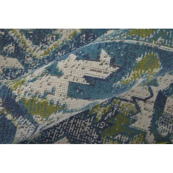 Green Blue and Ivory Oriental Power Loom Area Rug Photo 8