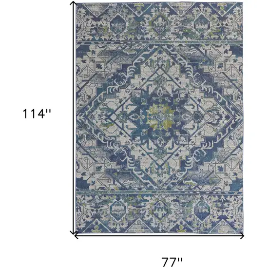 Green Blue and Ivory Oriental Power Loom Area Rug Photo 3