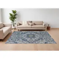 Photo of Green Blue and Ivory Oriental Power Loom Area Rug