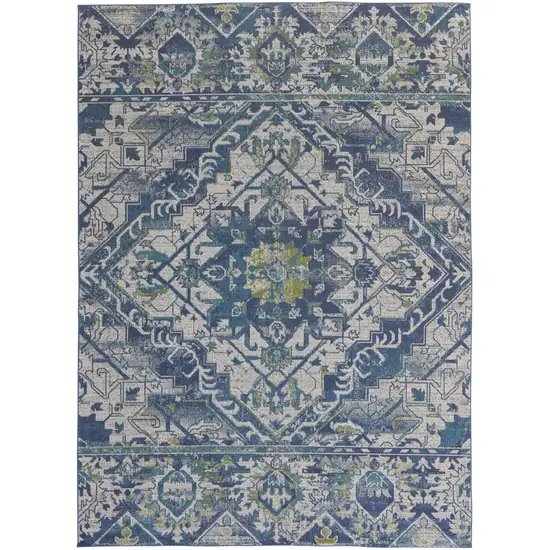 Green Blue and Ivory Oriental Power Loom Area Rug Photo 2