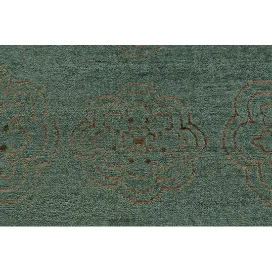 Green Blue and Taupe Floral Hand Knotted Worn Faded Area Rug Photo 8