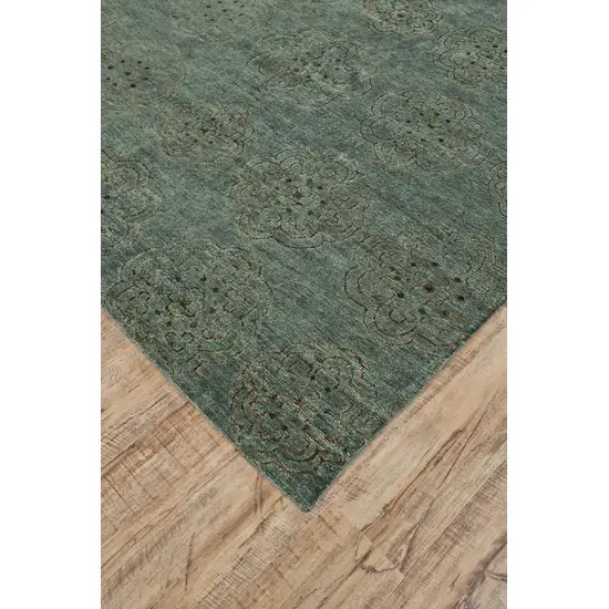 Green Blue and Taupe Floral Hand Knotted Worn Faded Area Rug Photo 9