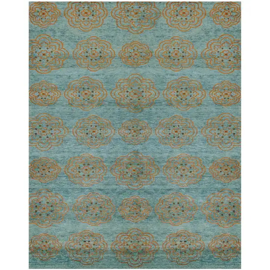 Green Blue and Taupe Floral Hand Knotted Worn Faded Area Rug Photo 4