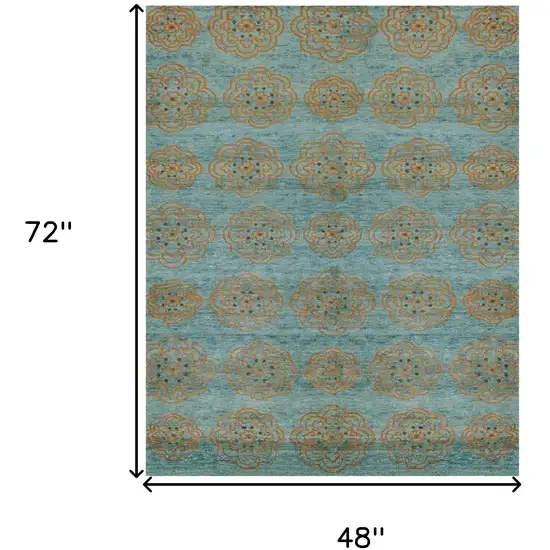 Green Blue and Taupe Floral Hand Knotted Worn Faded Area Rug Photo 3