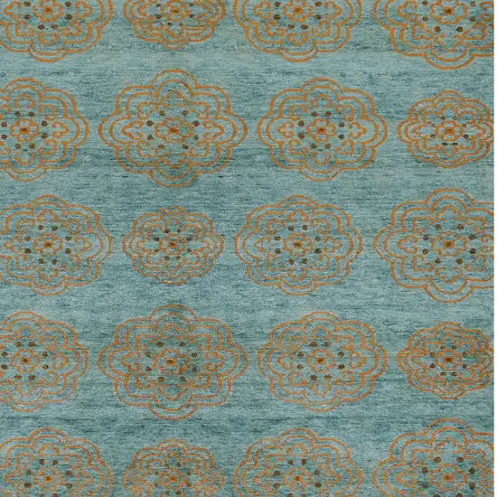 Green Blue and Taupe Floral Hand Knotted Worn Faded Area Rug Photo 6