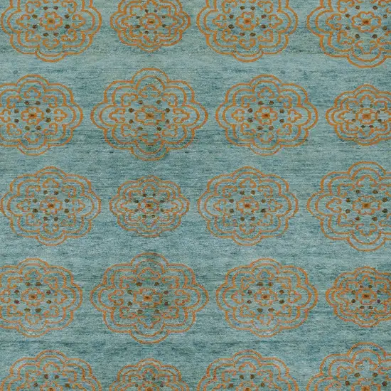 Green Blue and Taupe Floral Hand Knotted Worn Faded Area Rug Photo 7