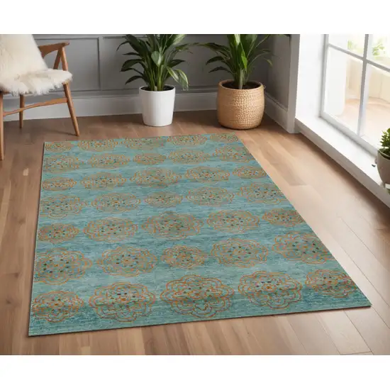 Green Blue and Taupe Floral Hand Knotted Worn Faded Area Rug Photo 1