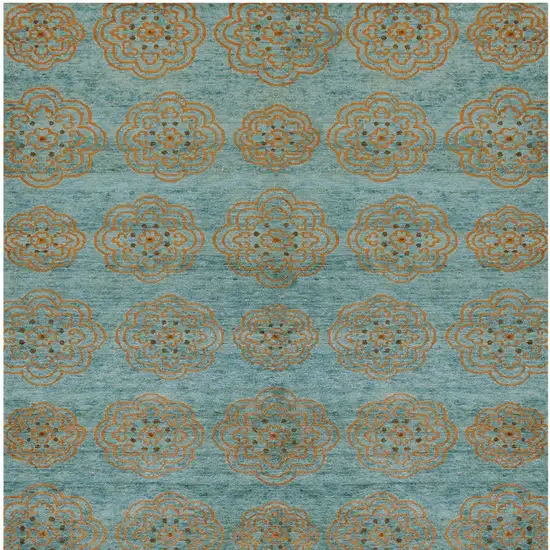 Green Blue and Taupe Floral Hand Knotted Worn Faded Area Rug Photo 5