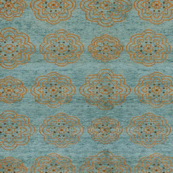 Green Blue and Taupe Floral Hand Knotted Worn Faded Area Rug Photo 5