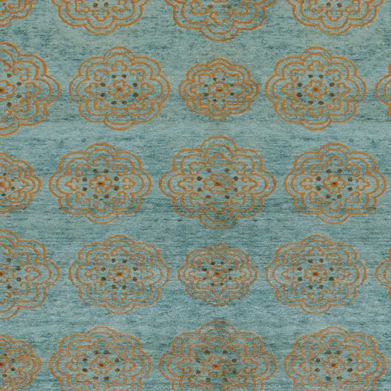 Green Blue and Taupe Floral Hand Knotted Worn Faded Area Rug Photo 8