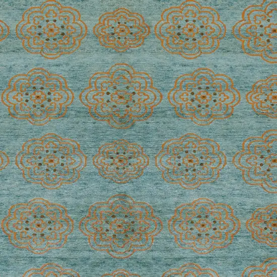 Green Blue and Taupe Floral Hand Knotted Worn Faded Area Rug Photo 7