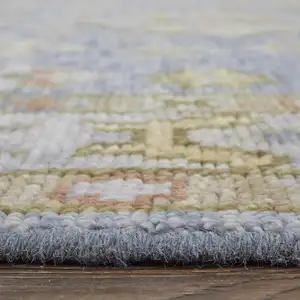 Photo of Green Blue and Yellow Wool Geometric Hand Knotted Area Rug With Fringe