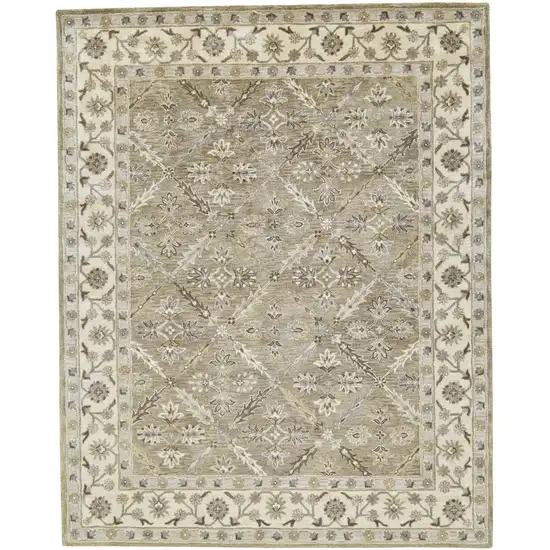 Green Brown And Taupe Wool Paisley Tufted Handmade Stain Resistant Area Rug Photo 1