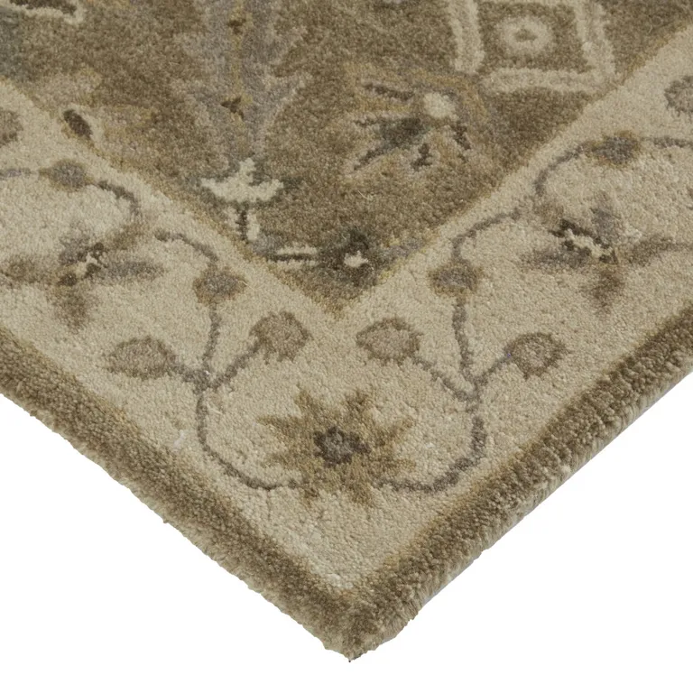 Green Brown And Taupe Wool Paisley Tufted Handmade Stain Resistant Area Rug Photo 4