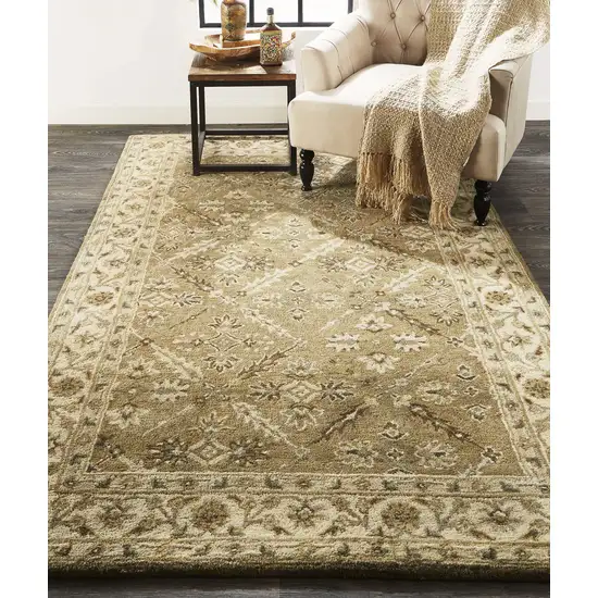 Green Brown And Taupe Wool Paisley Tufted Handmade Stain Resistant Area Rug Photo 7