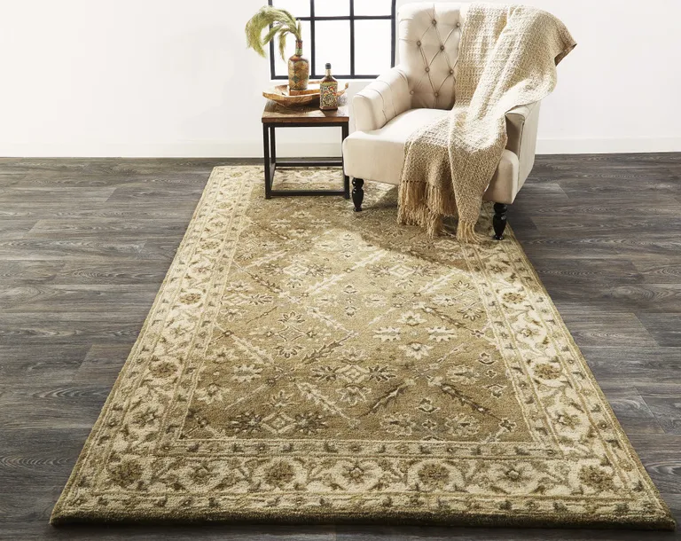 Green Brown And Taupe Wool Paisley Tufted Handmade Stain Resistant Area Rug Photo 5