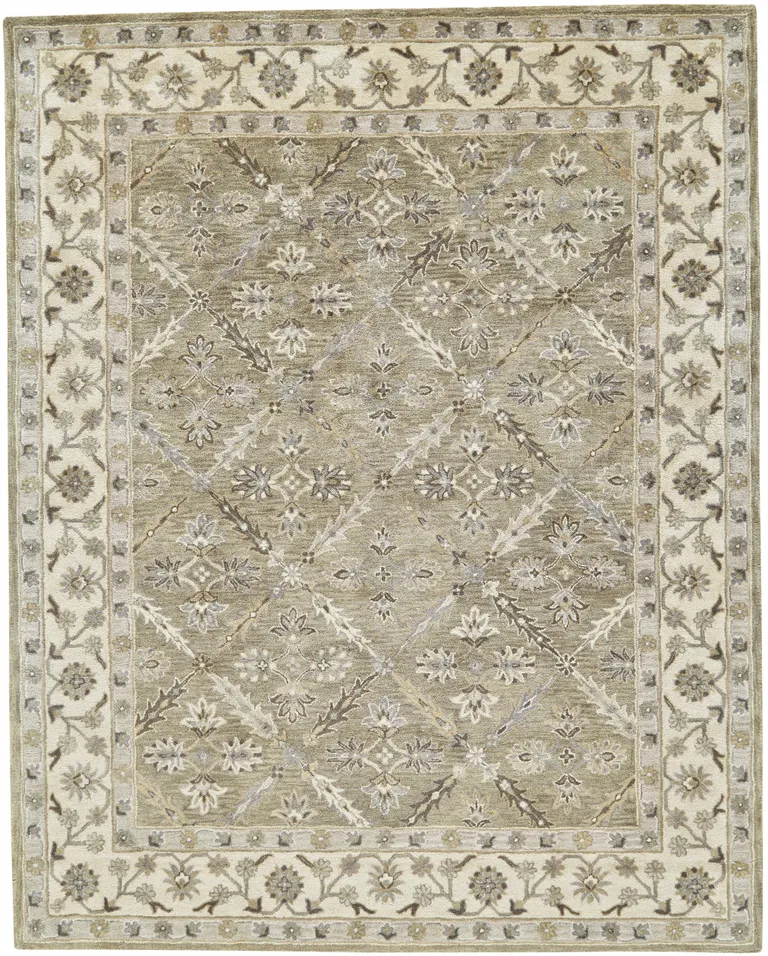 Green Brown And Taupe Wool Paisley Tufted Handmade Stain Resistant Area Rug Photo 1