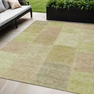 Photo of Green Copper And Mint Green Patchwork Washable Indoor Outdoor Area Rug