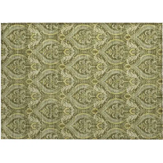 Green Damask Washable Non Skid Indoor Outdoor Area Rug Photo 2