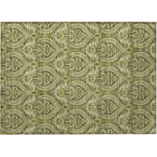 Green Damask Washable Non Skid Indoor Outdoor Area Rug Photo 5