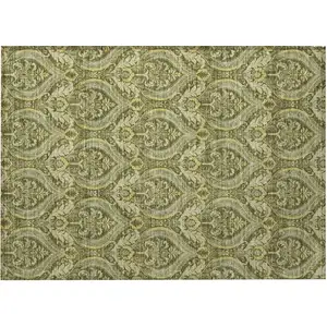 Photo of Green Damask Washable Non Skid Indoor Outdoor Area Rug