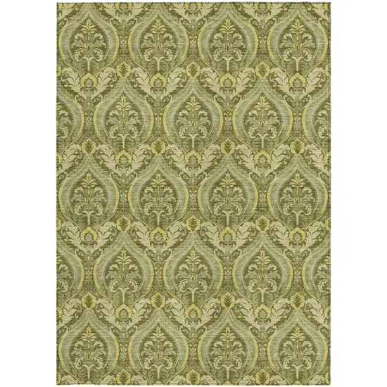 Green Damask Washable Non Skid Indoor Outdoor Area Rug Photo 4