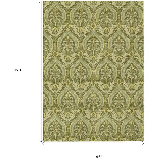 Green Damask Washable Non Skid Indoor Outdoor Area Rug Photo 3