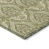 Photo of Green Damask Washable Non Skid Indoor Outdoor Area Rug