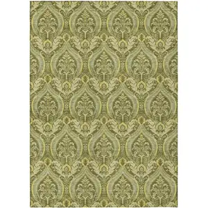 Photo of Green Damask Washable Non Skid Indoor Outdoor Area Rug