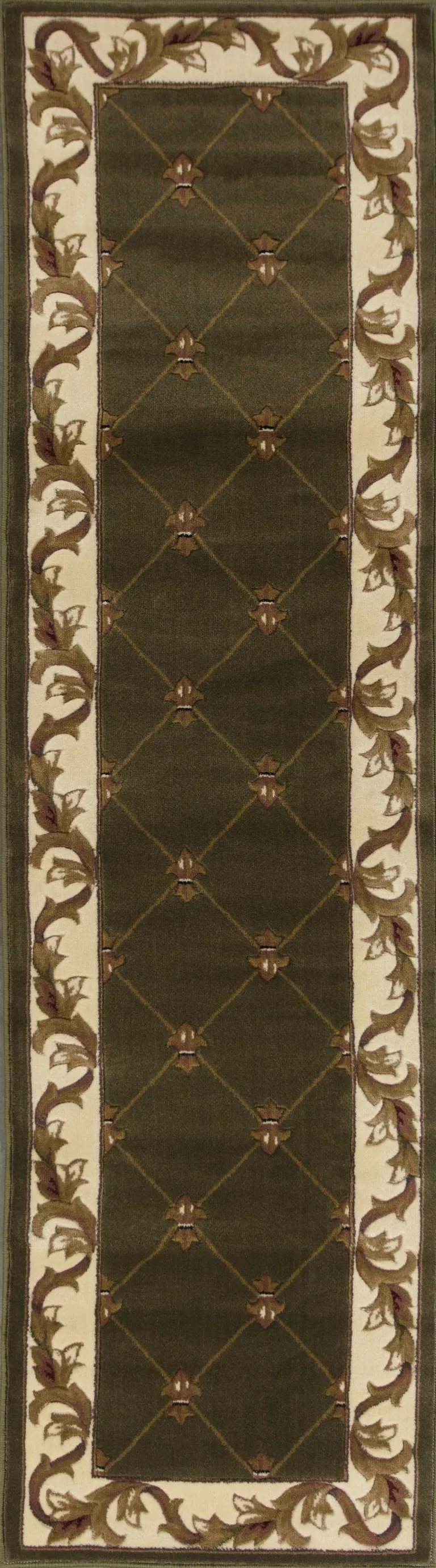 Green Fleur de Lis Runner Rug Photo 3