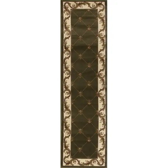 Green Fleur de Lis Runner Rug Photo 3