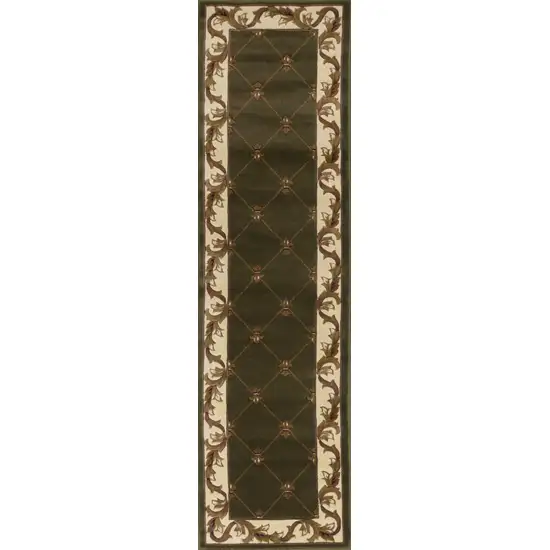 Green Fleur de Lis Runner Rug Photo 1